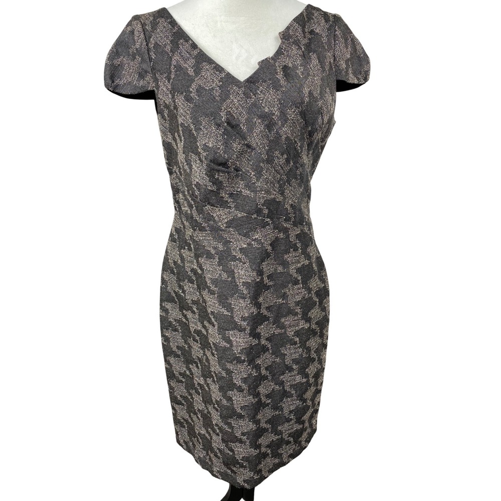 David Meister‎ Houndstooth Dress Sheath Cap Sleeve Career Party Size 10
